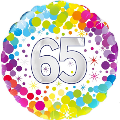 65 år colorful confetti